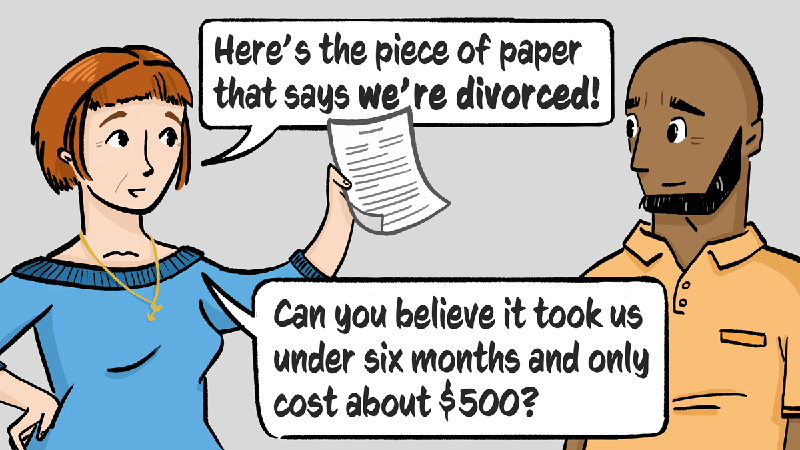 A former couple gets divorced without lawyers or having to appear in court.
